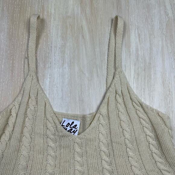 ASOS Lola May Chinky Knit Tan Beige Weave Peplum Sweater Tank Size 12 - Picture 2 of 13